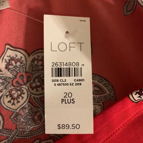 LOFT Plus Red Floral Long Sleeve Cuff Dress sz 20P - Picture 4 of 6